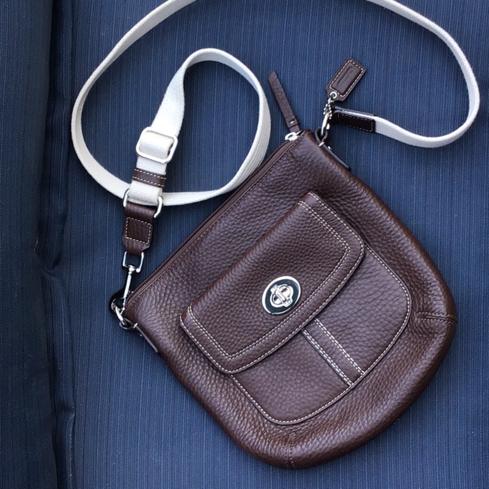 Coach brown pebble leather small crossbody purse